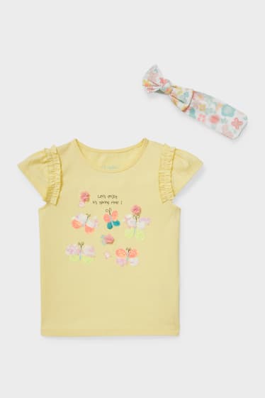 Children - Set - Short Sleeve T-shirt And Hairband - yellow