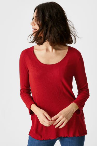Mujer - Camiseta de manga larga básica - rojo oscuro