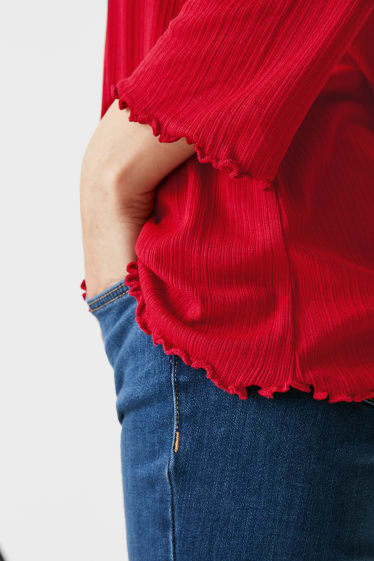 Women - Basic long sleeve top - dark red