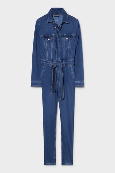 Dames - Jumpsuit van spijkerstof - 4 Way Stretch - jeansblauw