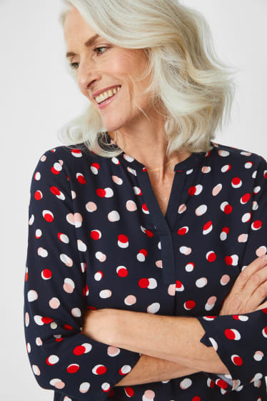 Women - Blouse - polka dot - dark blue