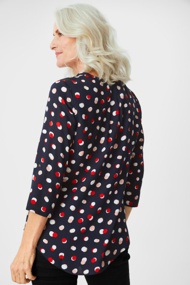 Women - Blouse - polka dot - dark blue