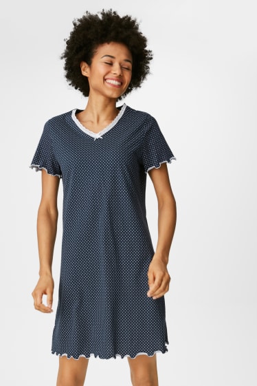 Damen - Bigshirt - gepunktet - dunkelblau / weiß