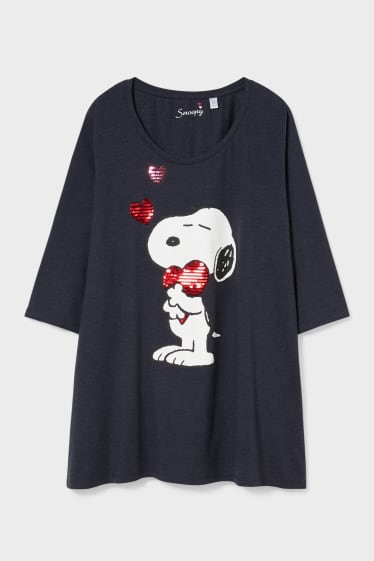 Women - Long Sleeve T-Shirt - Shiny - Snoopy - dark blue-melange