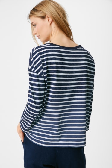 Women - Long Sleeve Top - Striped - dark blue