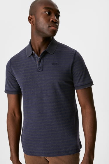 Men - Polo Shirt - Striped - dark blue