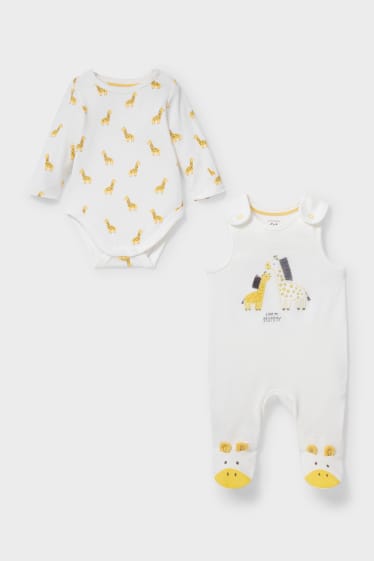 Niemowlęta - Zestaw niemowlęcy ze śpioszkami - 2 części - biały / żółty