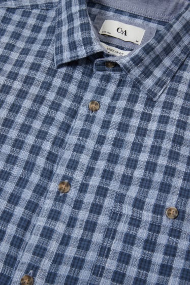 Heren - Overhemd - Regular Fit - Kent - geruit - blauw / lichtblauw