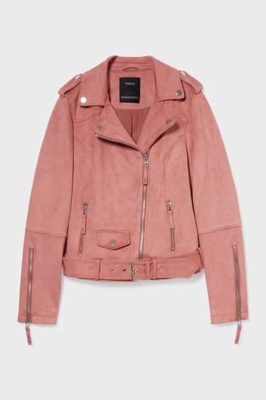 Damen - Bikerjacke - Velourslederimitat - dunkelrot