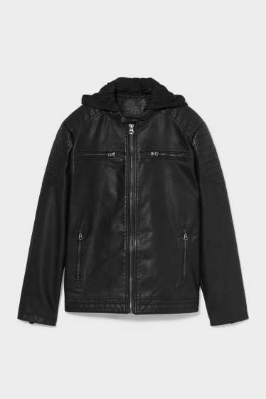 Men - Biker Jacket - Faux Leather - 2-in-1 Look - black