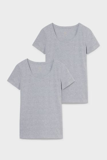 Kobiety - Wielopak, 2 szt. - T-shirt basic - jasnoszary-melanż