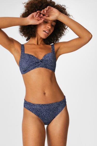 Femmes - Bas de bikini avec taille à revers - Mid-Rise - à pois - bleu foncé