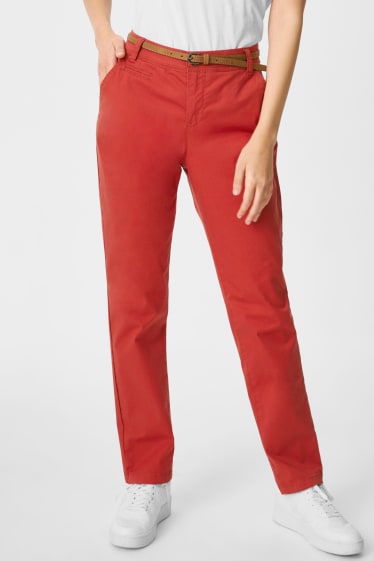 Dámské - Kalhoty Chino s páskem - světle červená