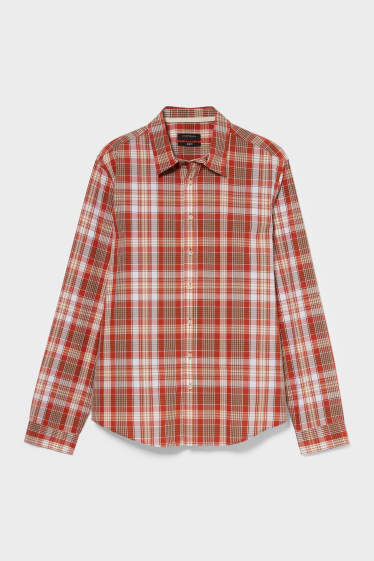 Men - Shirt - Slim Fit - Kent Collar - Check - red / brown