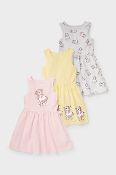Niños - Pack de 3 - unicornios - vestido - amarillo claro