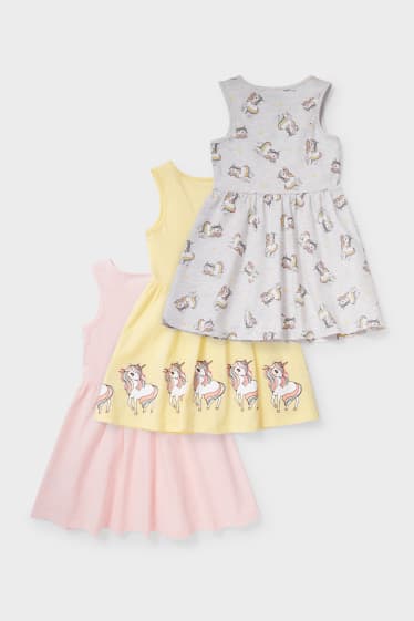 Kinder - Multipack 3er - Einhorn - Kleid - hellgelb