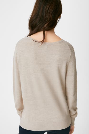 Women - Basic jumper - beige-melange