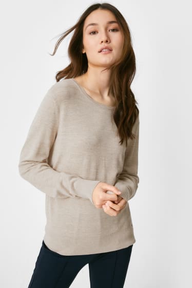 Women - Basic jumper - beige-melange