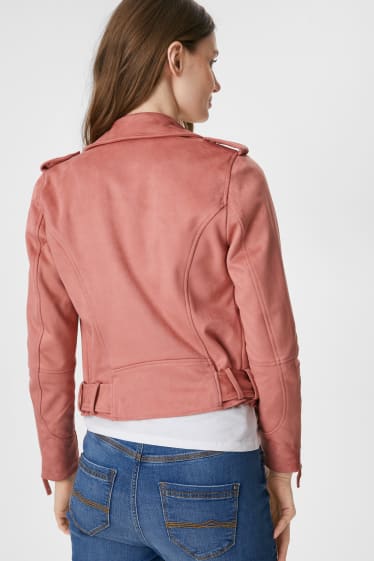 Damen - Bikerjacke - Velourslederimitat - dunkelrot