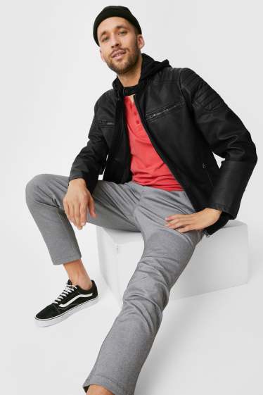 Men - Biker Jacket - Faux Leather - 2-in-1 Look - black