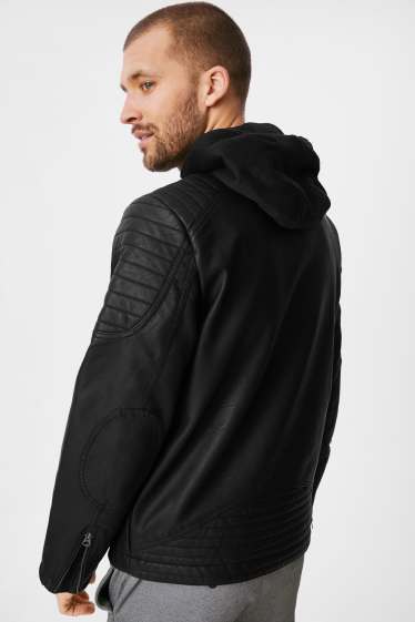 Men - Biker Jacket - Faux Leather - 2-in-1 Look - black
