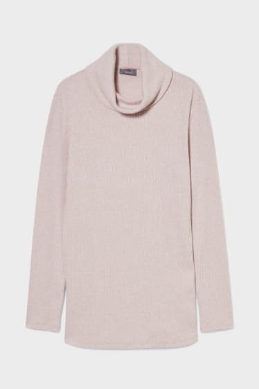 Women - Polo neck jumper - light rose