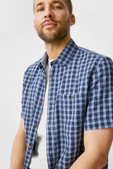 Heren - Overhemd - Regular Fit - Kent - geruit - blauw / lichtblauw