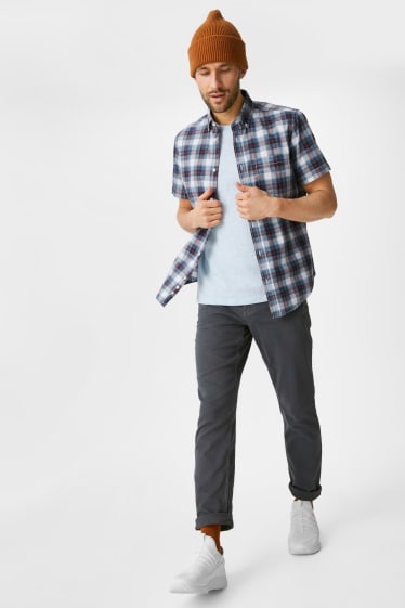 Hommes - Chemise - slim fit - col button down - à carreaux - bleu / blanc
