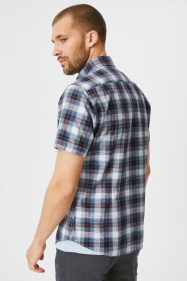 Heren - Overhemd - Slim Fit - button down - geruit - blauw / wit