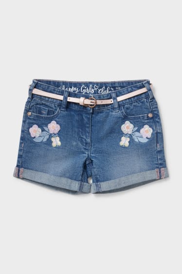 Children - Denim shorts with belt - denim-blue