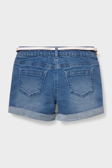 Kinderen - Korte spijkerbroek met riem - jeansblauw