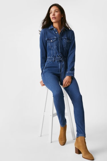 Women - Denim Jumpsuit - 4 Way Stretch - denim-blue