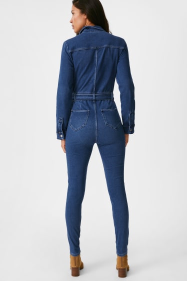 Dames - Jumpsuit van spijkerstof - 4 Way Stretch - jeansblauw