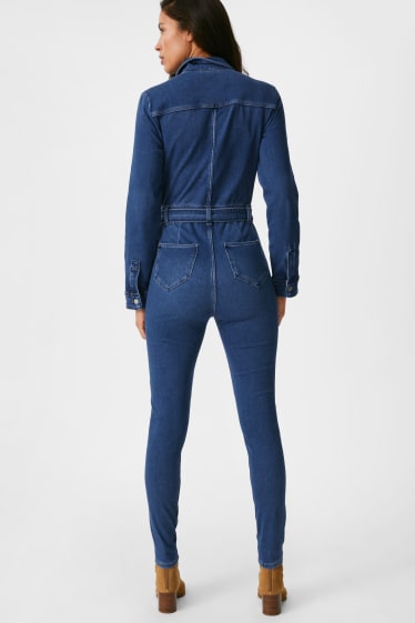 Women - Denim Jumpsuit - 4 Way Stretch - denim-blue