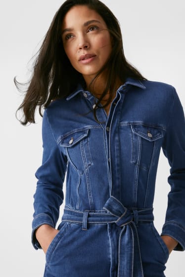 Women - Denim Jumpsuit - 4 Way Stretch - denim-blue