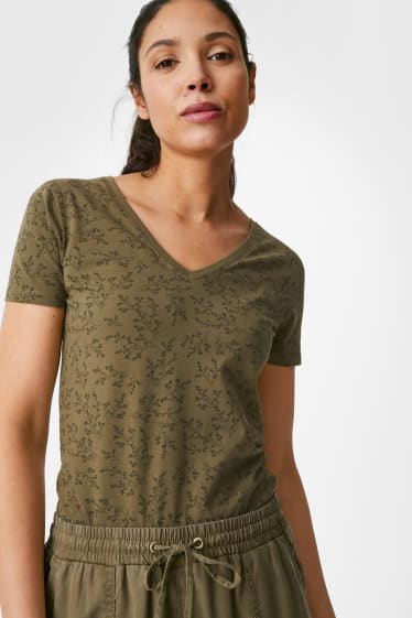 Femmes - T-shirt basique - coton bio - vert foncé