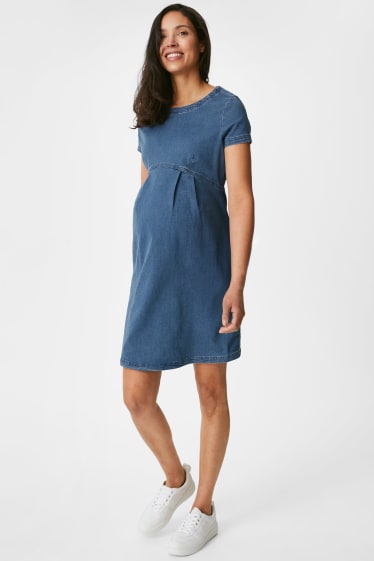 Women - Maternity Denim Dress - denim-blue