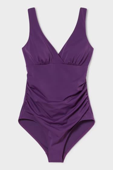 Donna - Costume da bagno con arricciatura - imbottito - viola