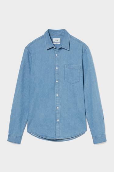 Men - Denim Shirt - Slim Fit - Kent Collar - blue denim