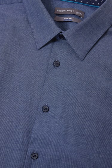 Herren - Businesshemd - Slim Fit - Cutaway - Stretch - dunkelblau-melange