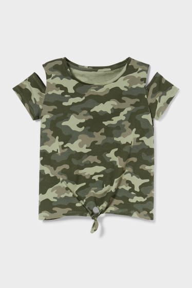 Kinder - Kurzarmshirt mit Knotendetail - camouflage