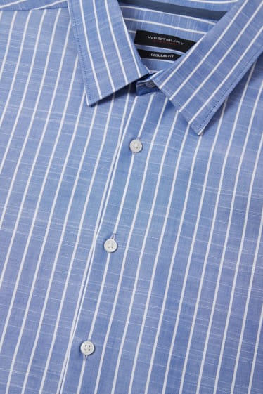 Mężczyźni - Koszula biznesowa - Regular Fit - kołnierzyk kent - w paski - niebieski / biały