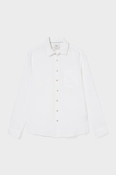Heren - Overhemd - Regular Fit - Kent - gemengd linnen - wit