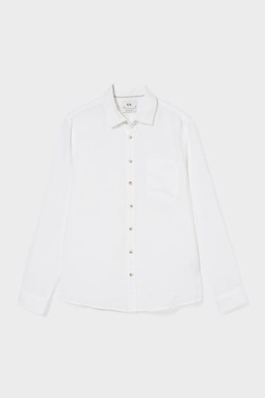 Men - Shirt - Regular Fit - Kent Collar - Linen Blend - white