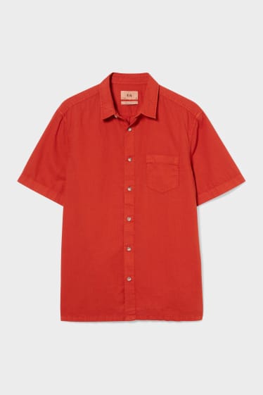 Men - Shirt - regular fit - button-down collar - linen blend - dark orange