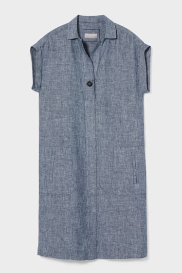 Dames - Linnen jurk - jeansblauwgrijs