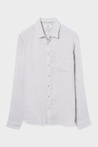 Heren - Overhemd - Regular Fit - Kent - gemengd linnen - lichtgrijs