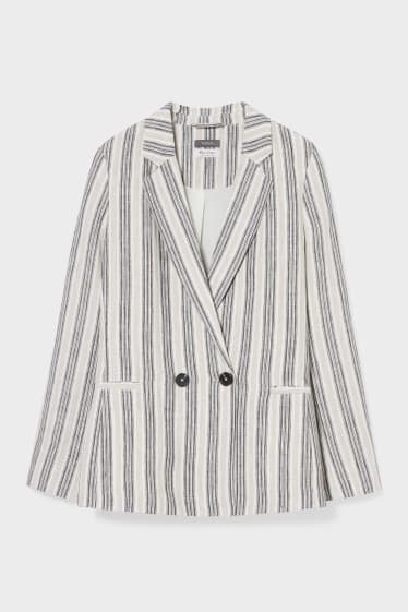 Women - Linen Blazer - Striped - gray / beige