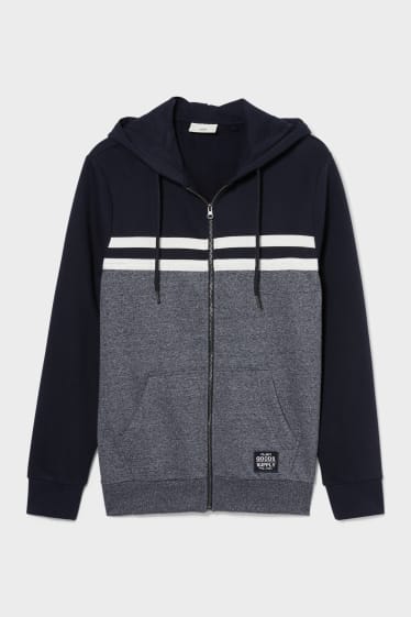 Heren - Hoodie - donkerblauw / crème wit