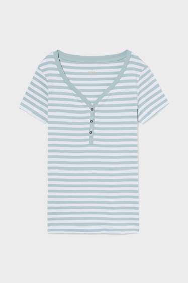 Women - Basic T-Shirt  - Striped - white / green